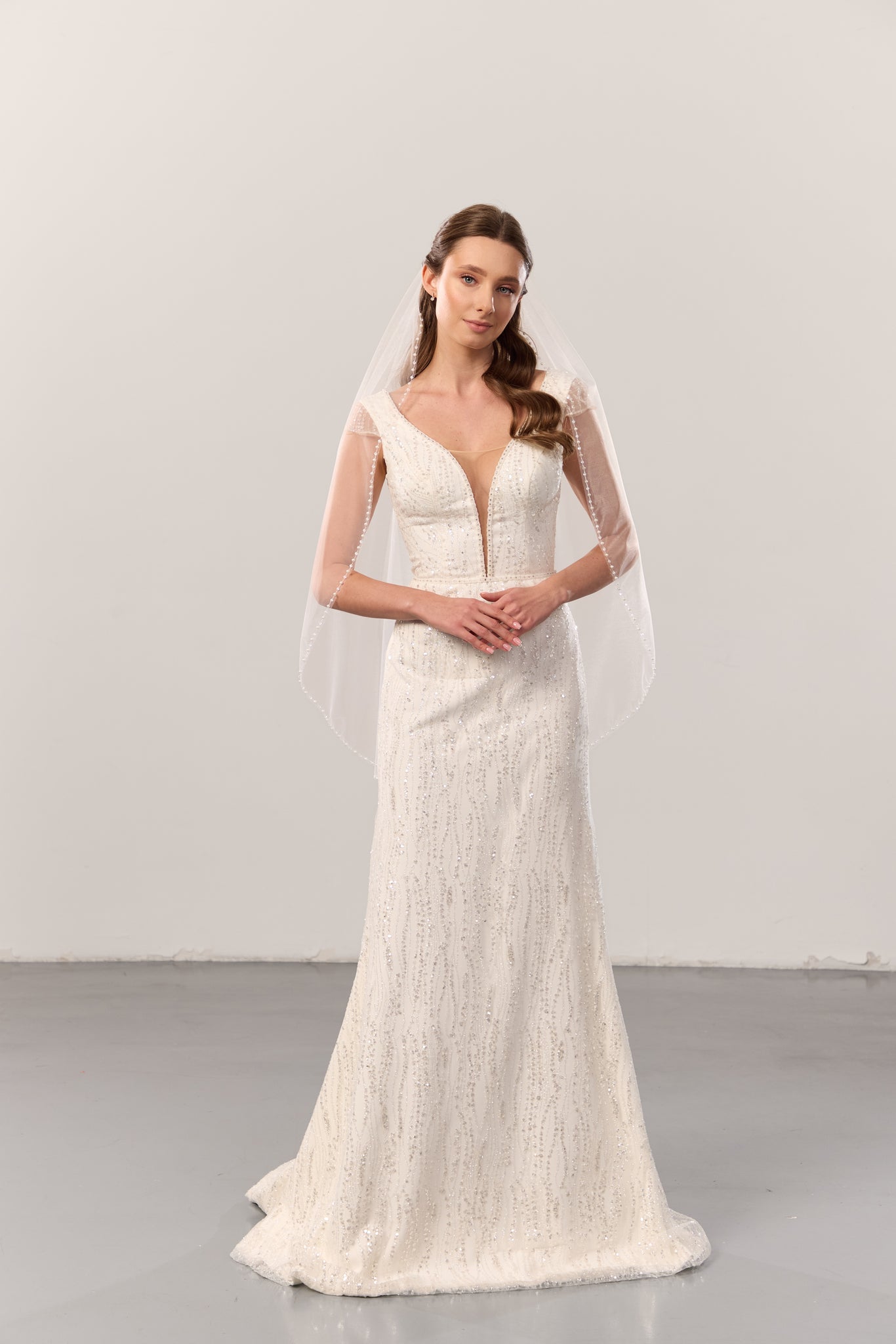 Beaded trim wedding veil 1