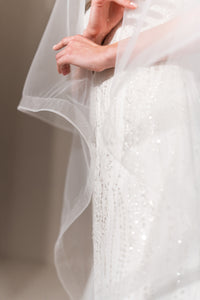 Close-up of structured horsehair ribbon edge on wedding veil