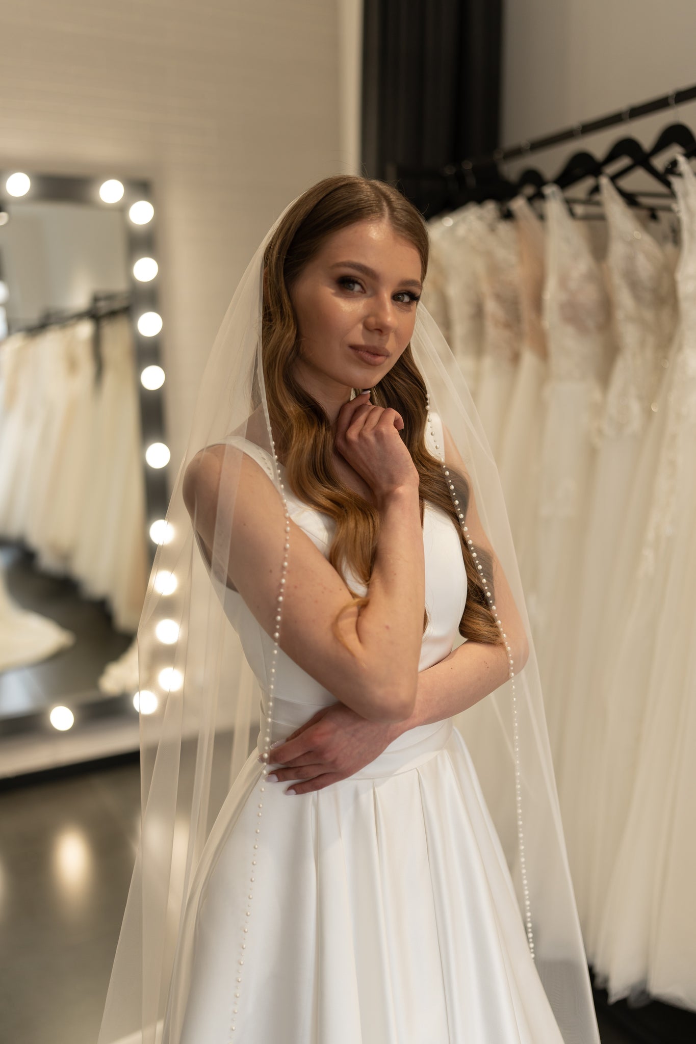 Pearl beaded edge wedding veil