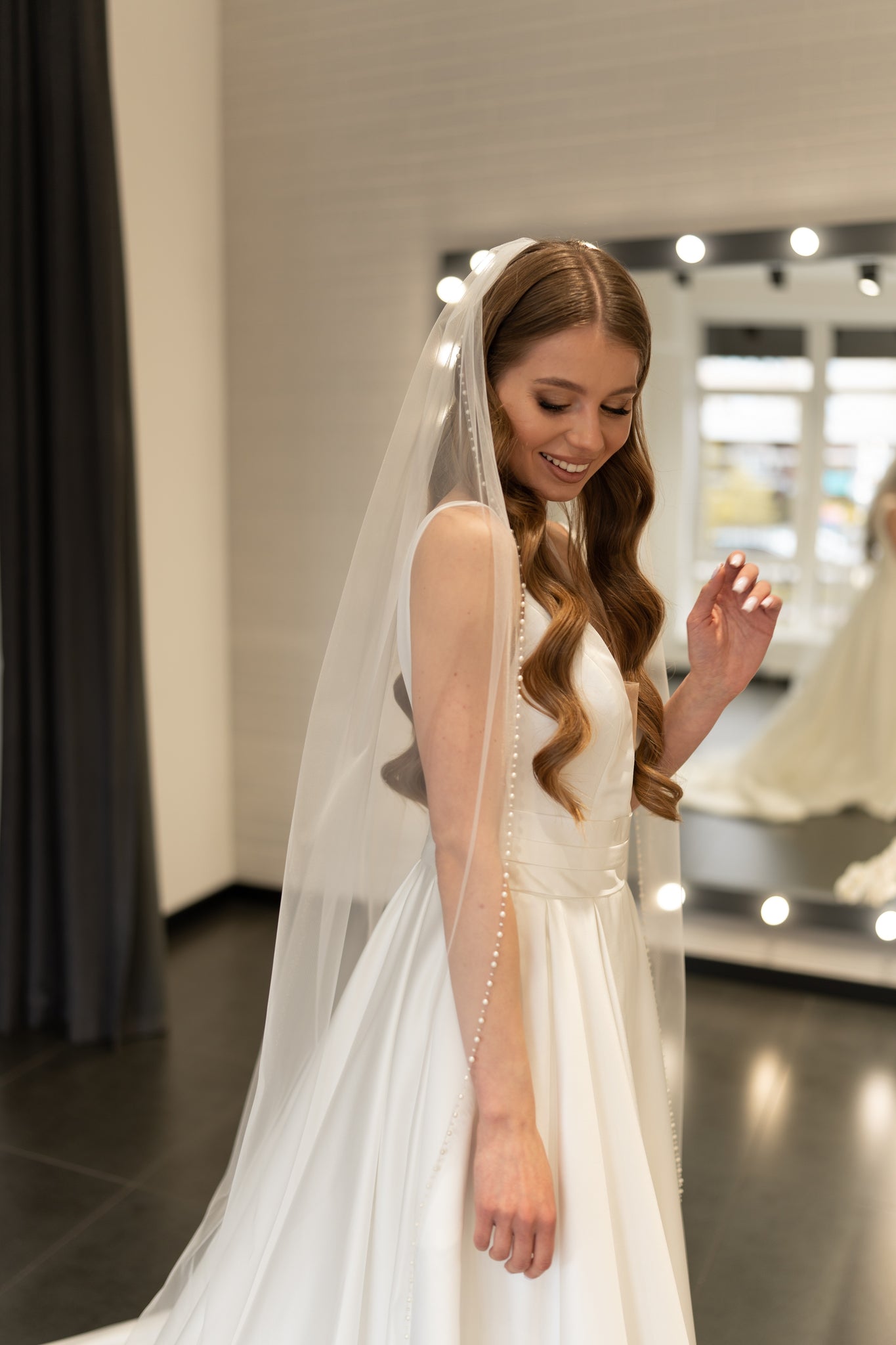 Pearl beaded edge wedding veil