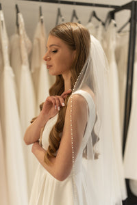 Pearl beaded edge wedding veil