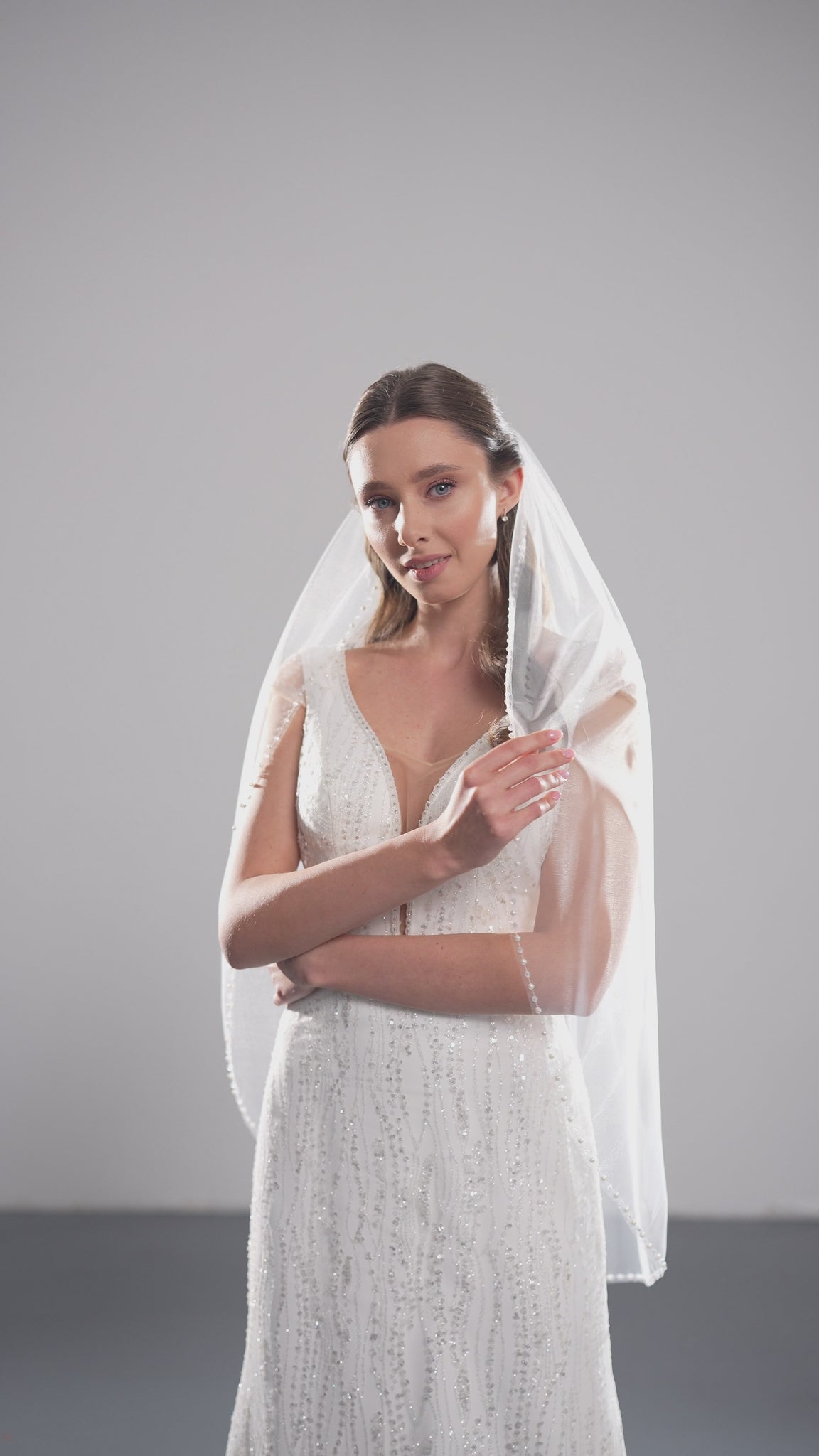 Beaded trim wedding veil