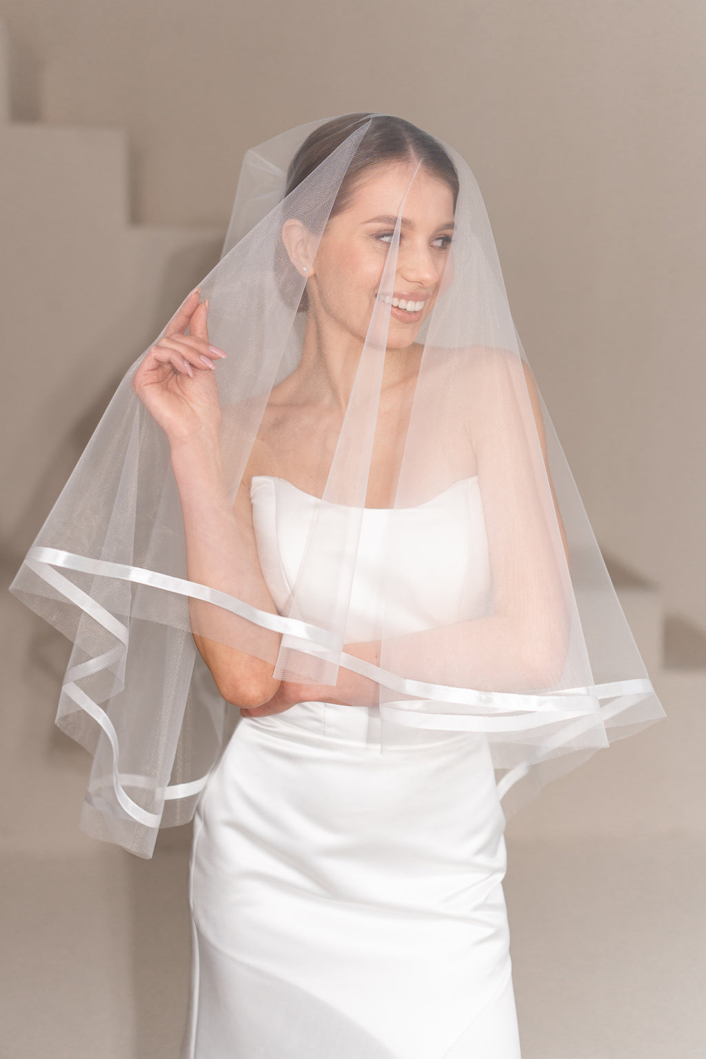 Cascading satin edge veil video