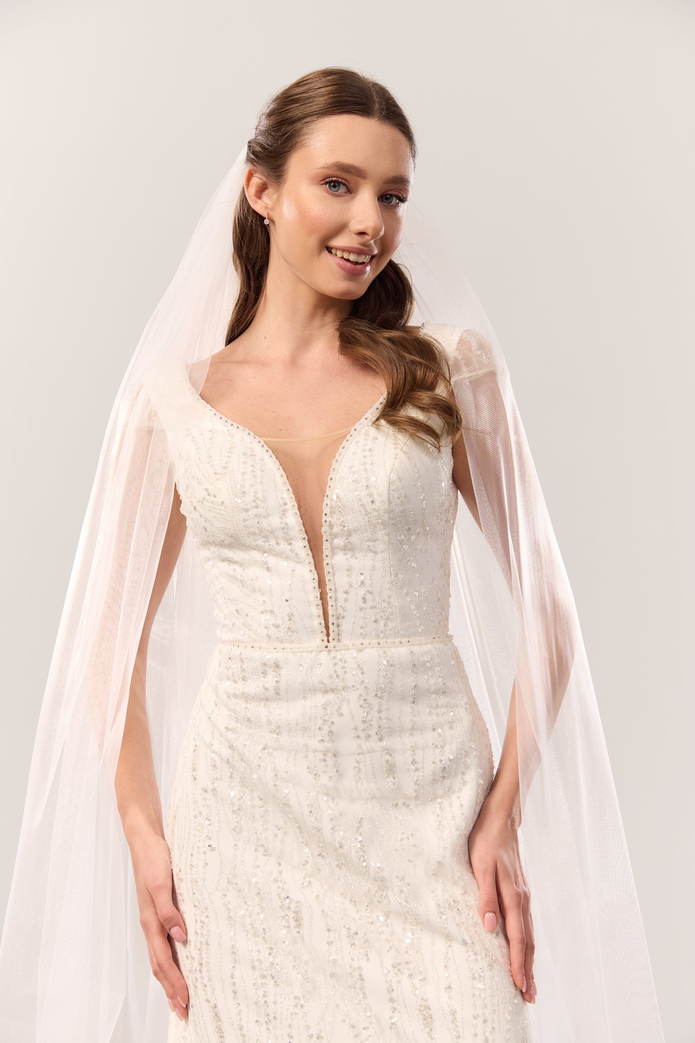 Wide cathedral soft wedding veil