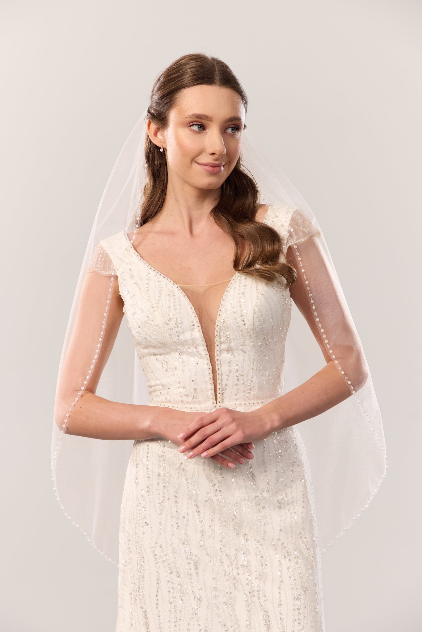 Beaded trim wedding veil