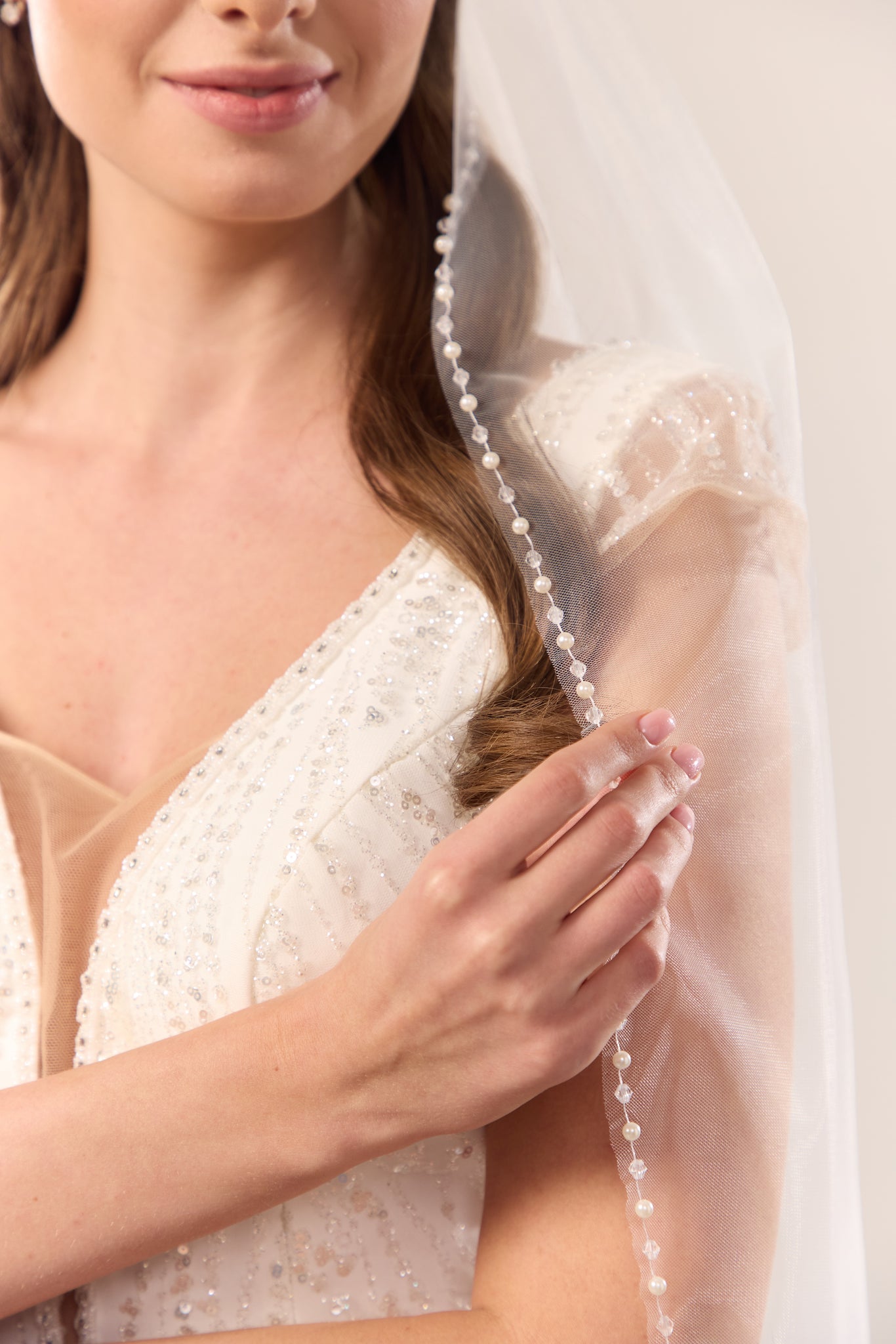 Beaded trim wedding veil