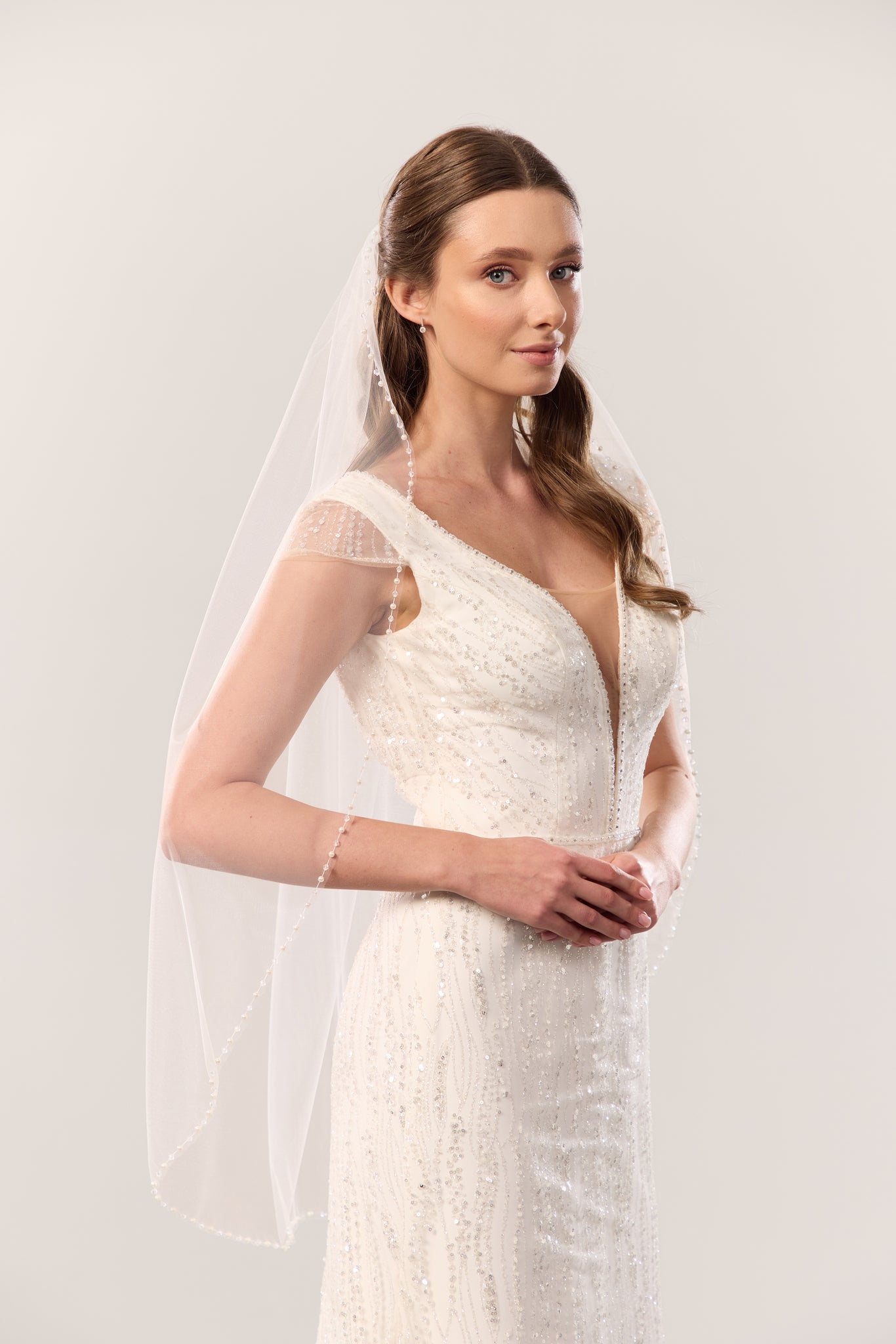 Beaded trim wedding veil