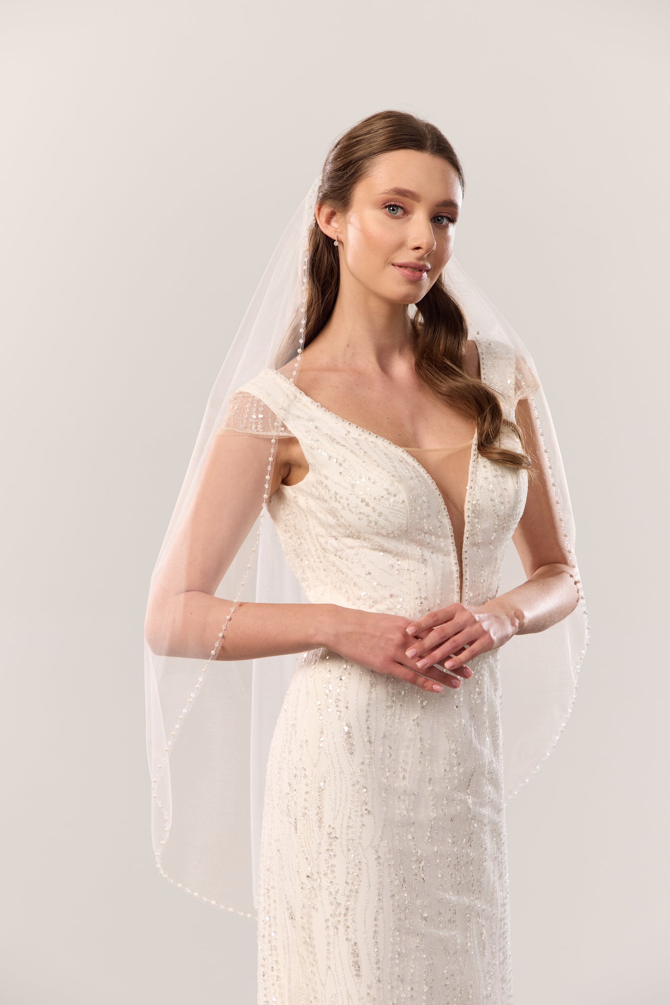 Beaded trim wedding veil