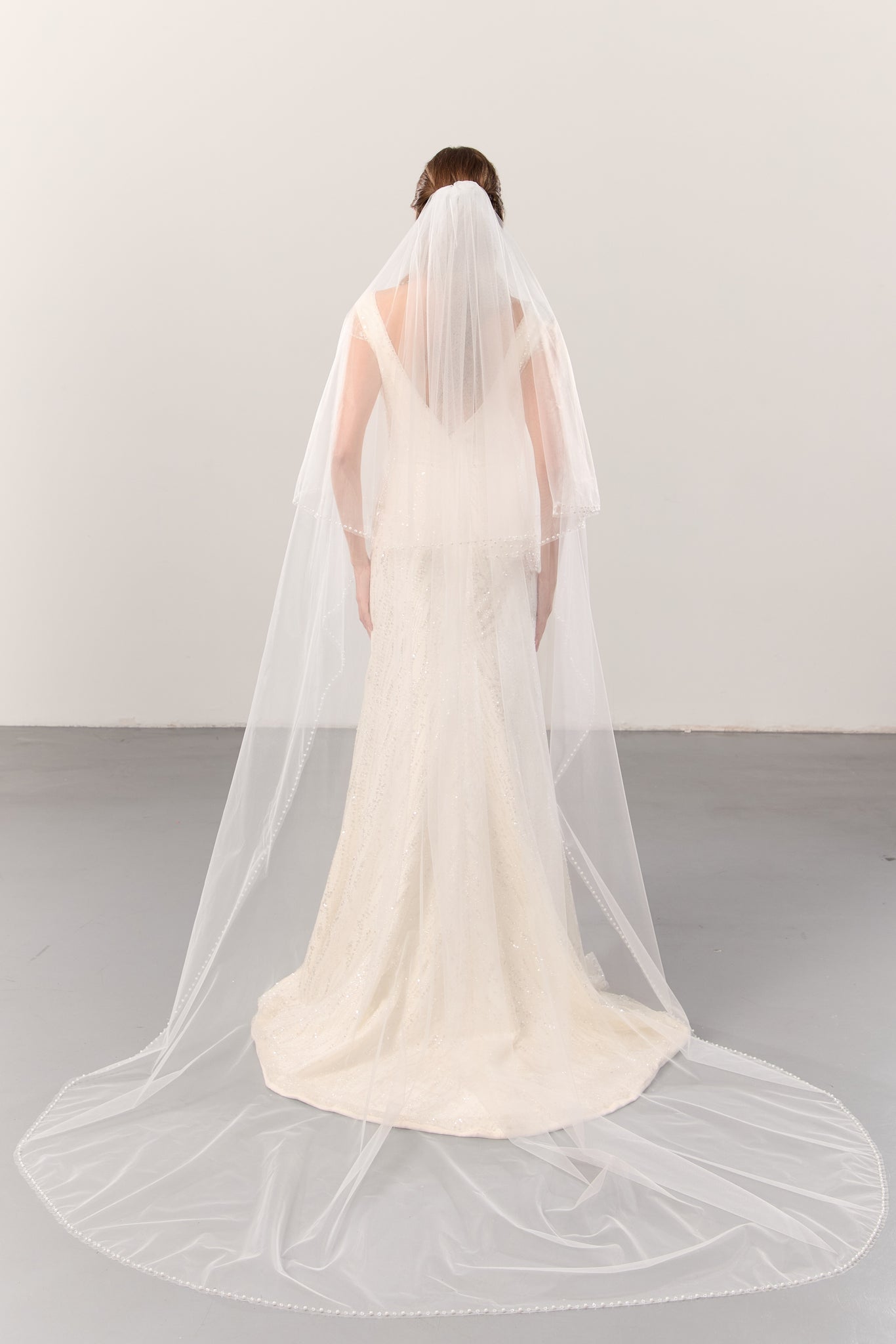 Crystal pearl trim blusher veil