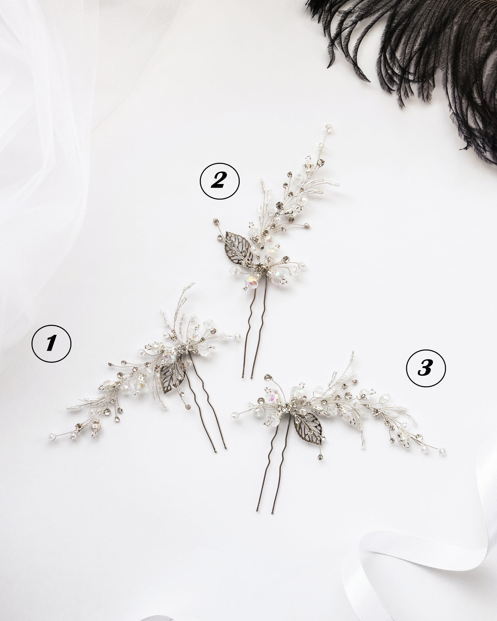 Set of 3 crystal bridal hair pins