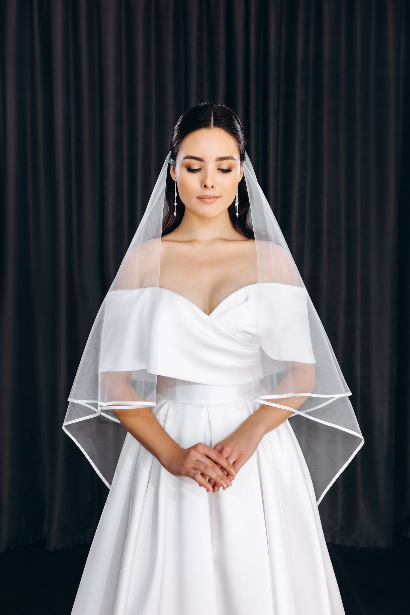 2-Tier Wide Cathedral Wedding Veil Pure White / Floor - 65/30 Inches