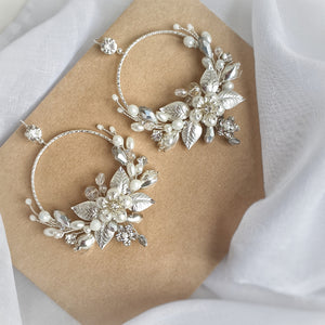 Leaf pearl bridal earrings