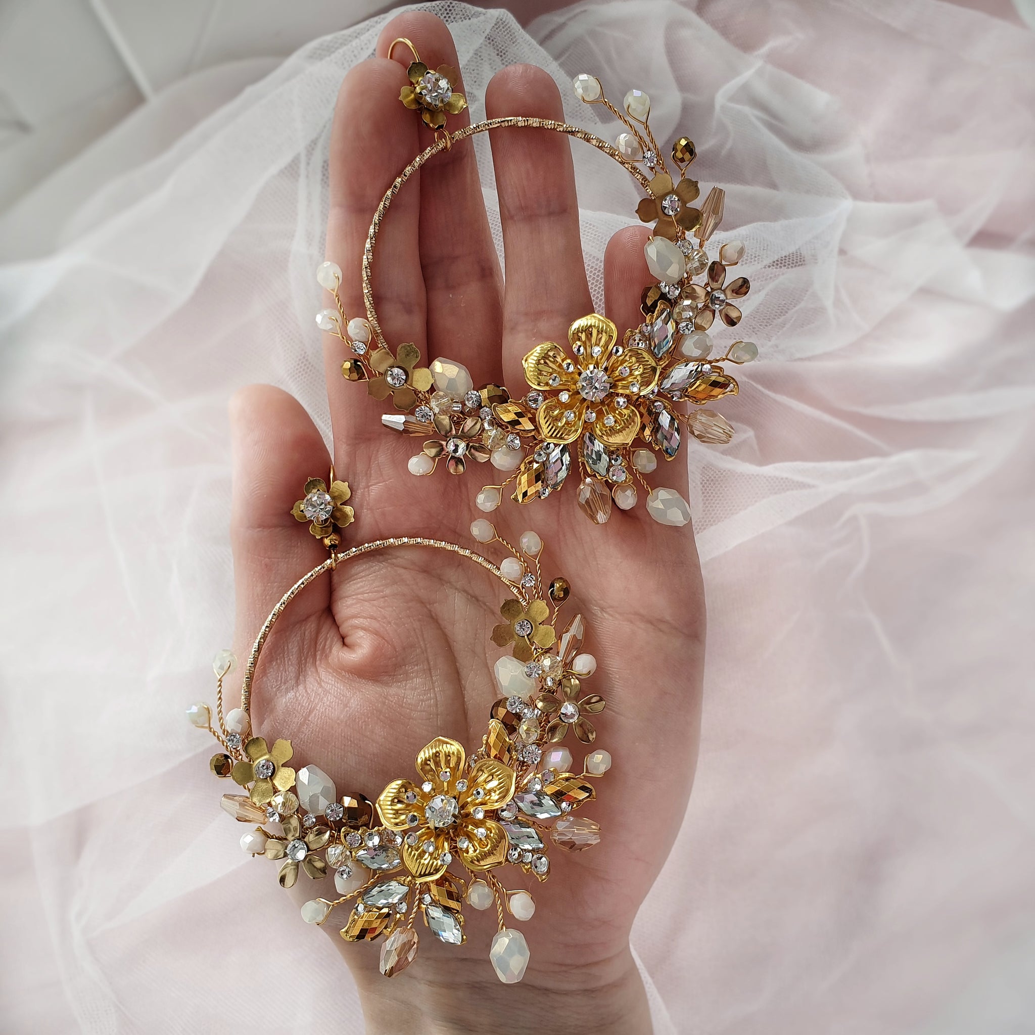 Gold wedding dangle earrings