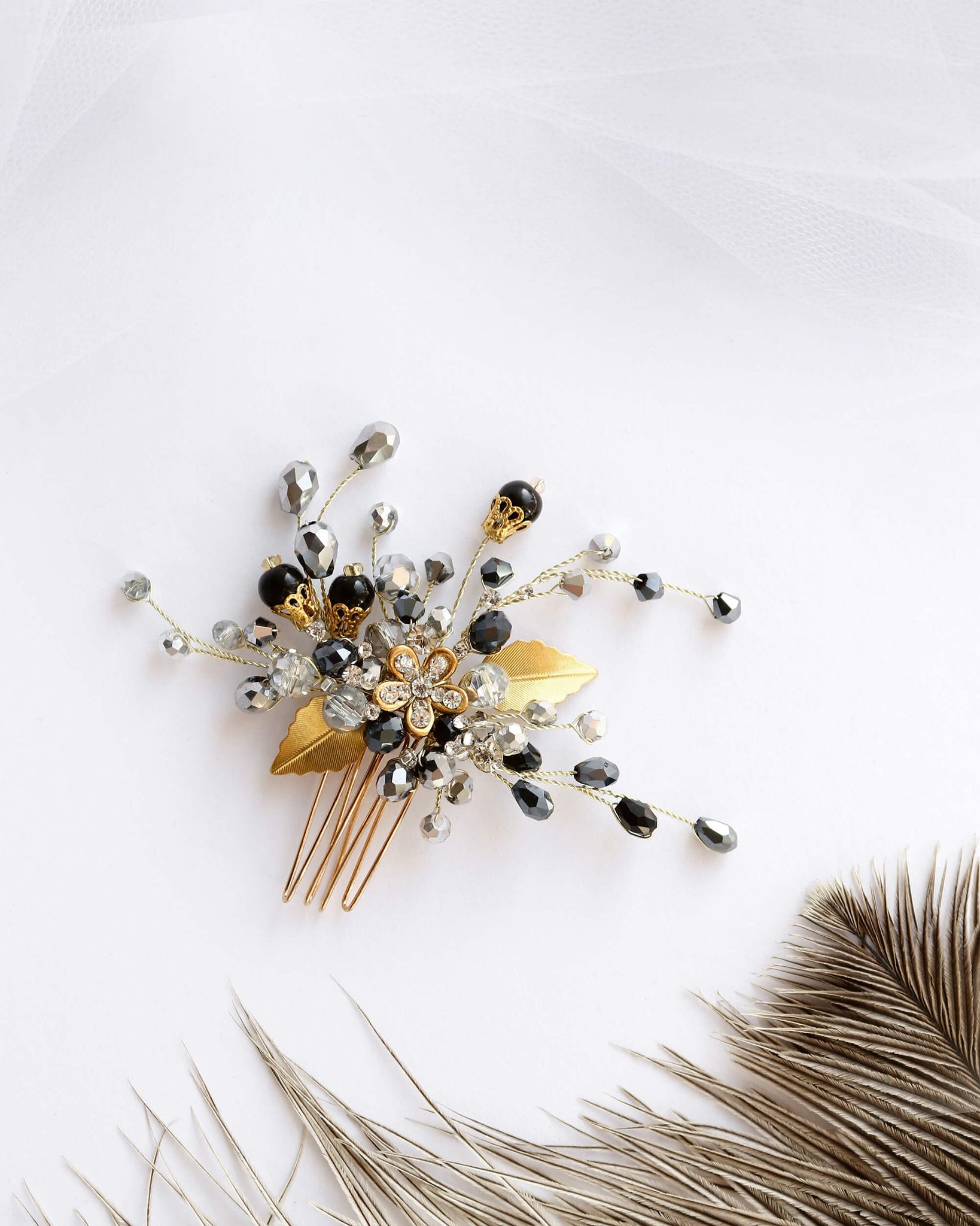 Black gold bridal hair comb