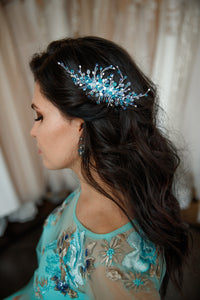 Blue bridal hair comb