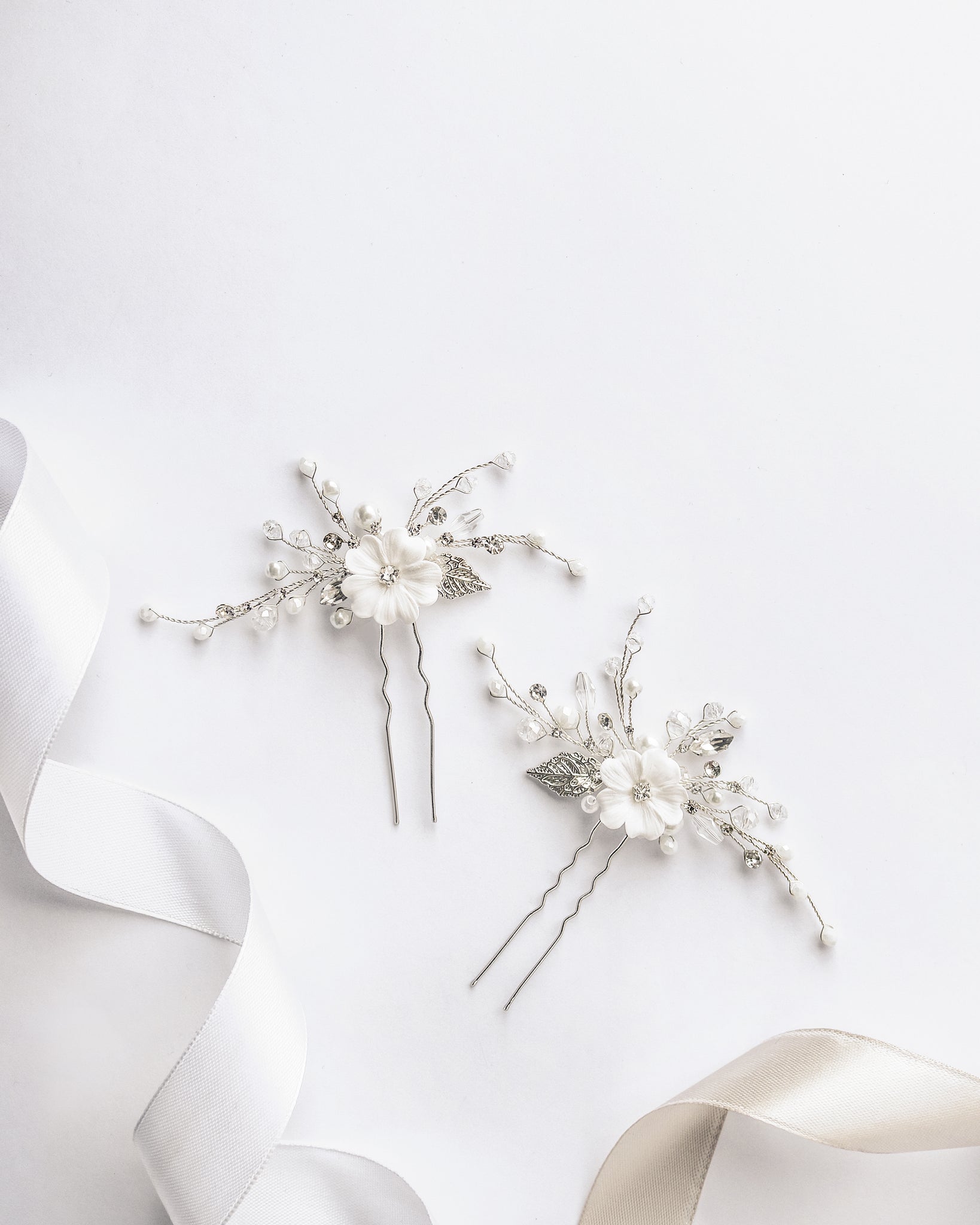 Crystal floral wedding hair pins