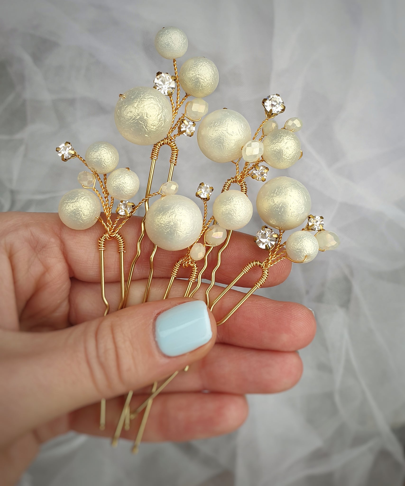 Gold pearl bridal hair pins