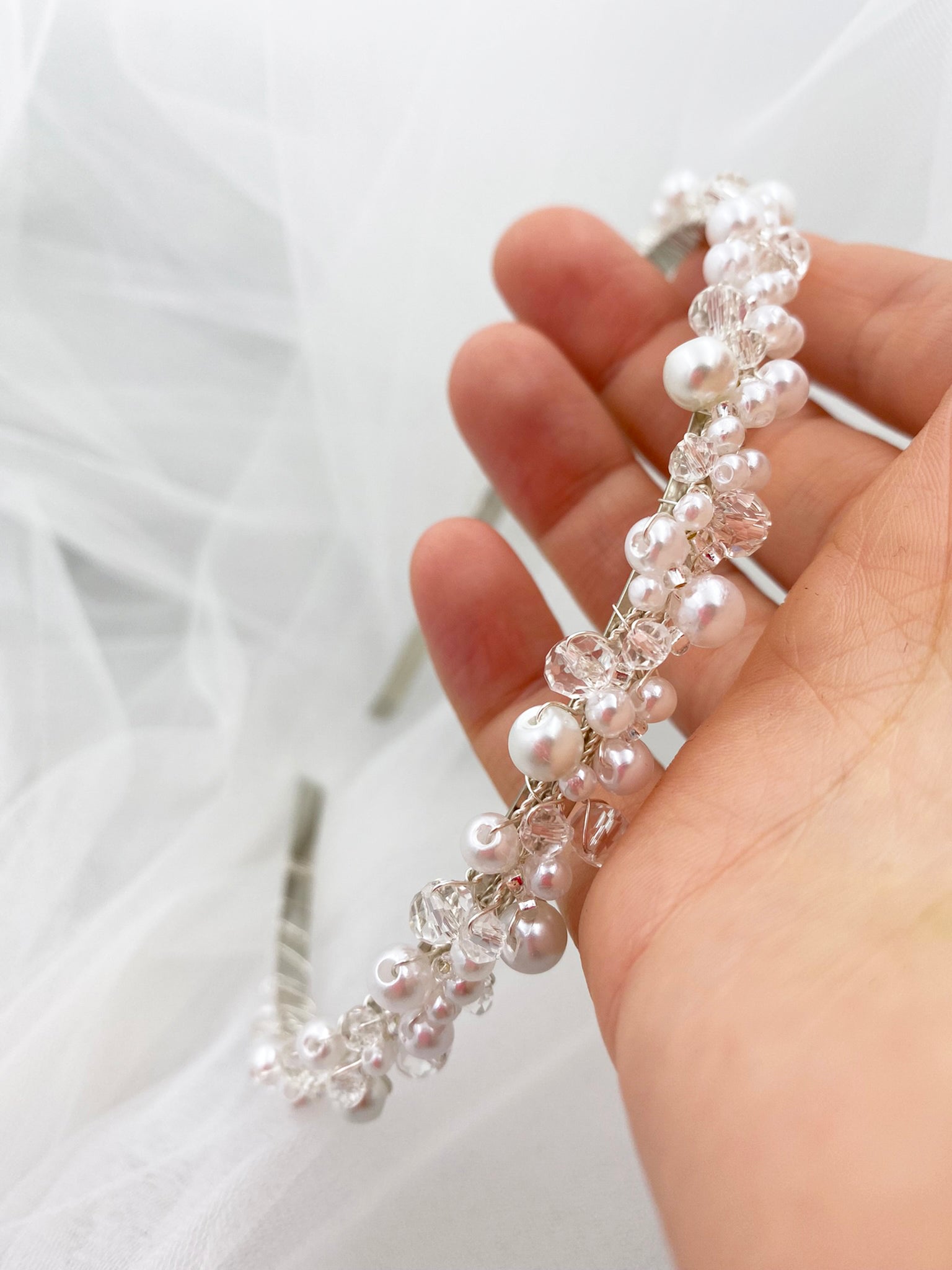 Pearl crystal bridal headband