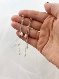 Long pearl bridal earrings