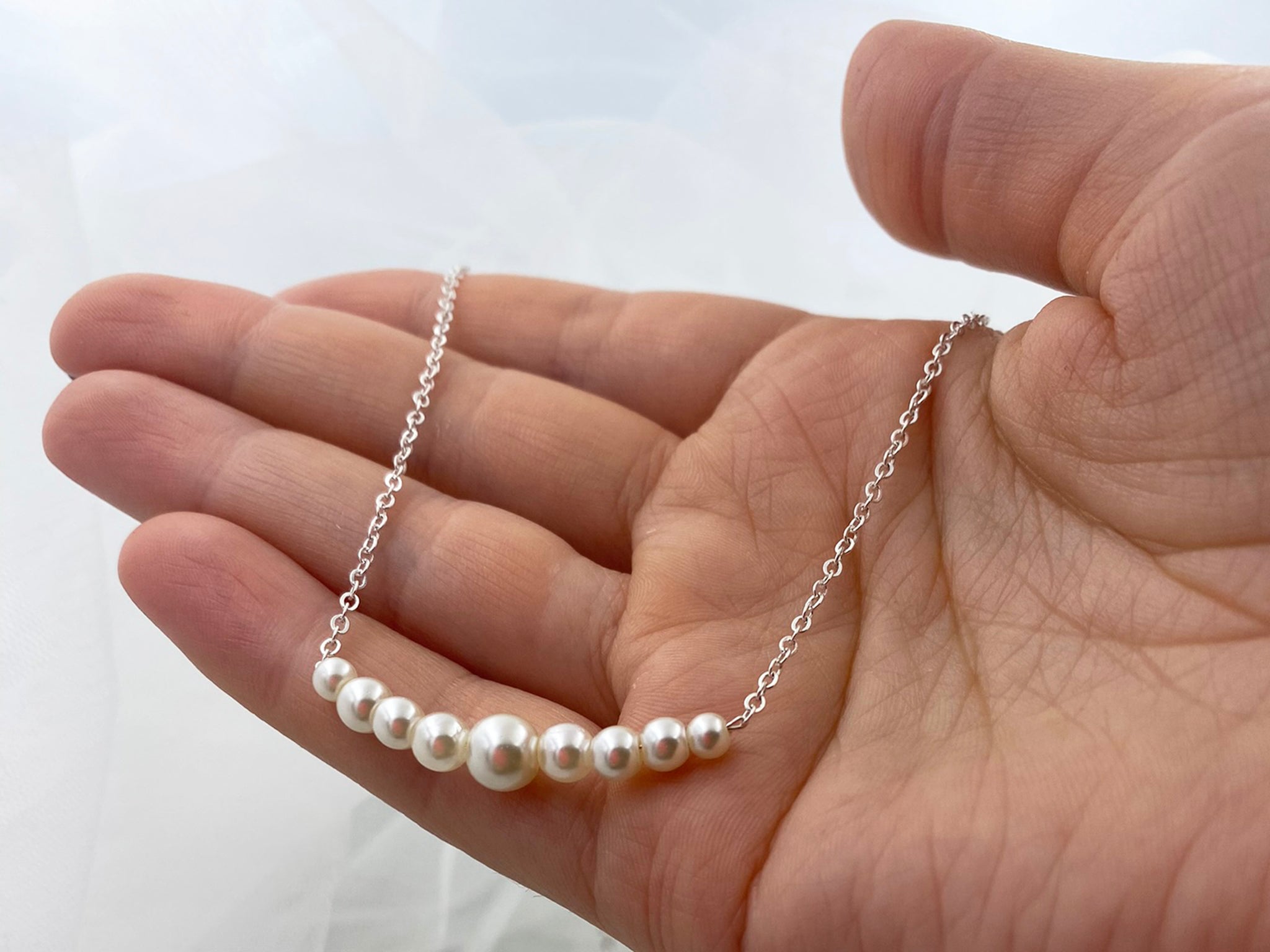 Minimalist pearl bridal necklace & earrings set