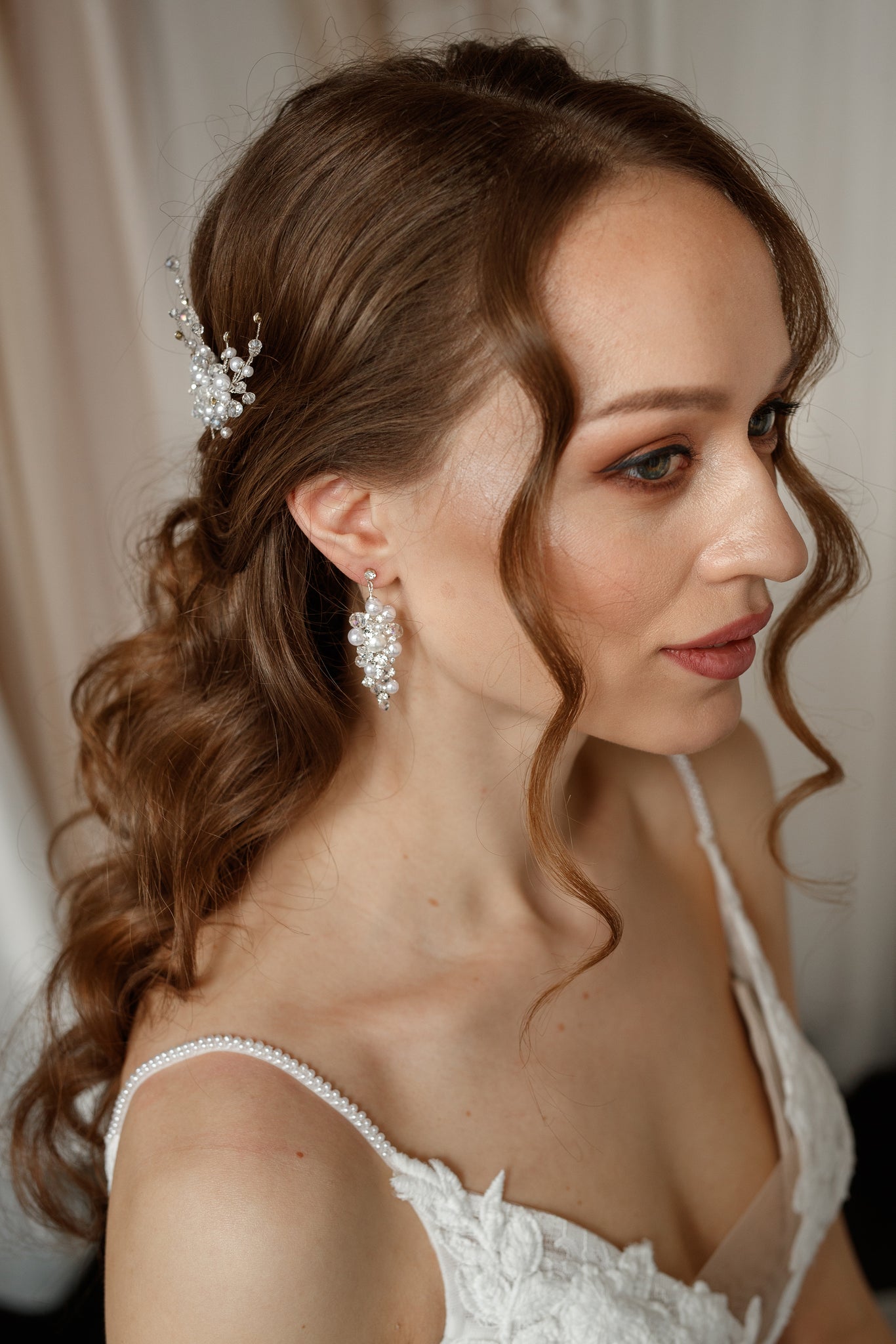 Boho crystal bridal earrings
