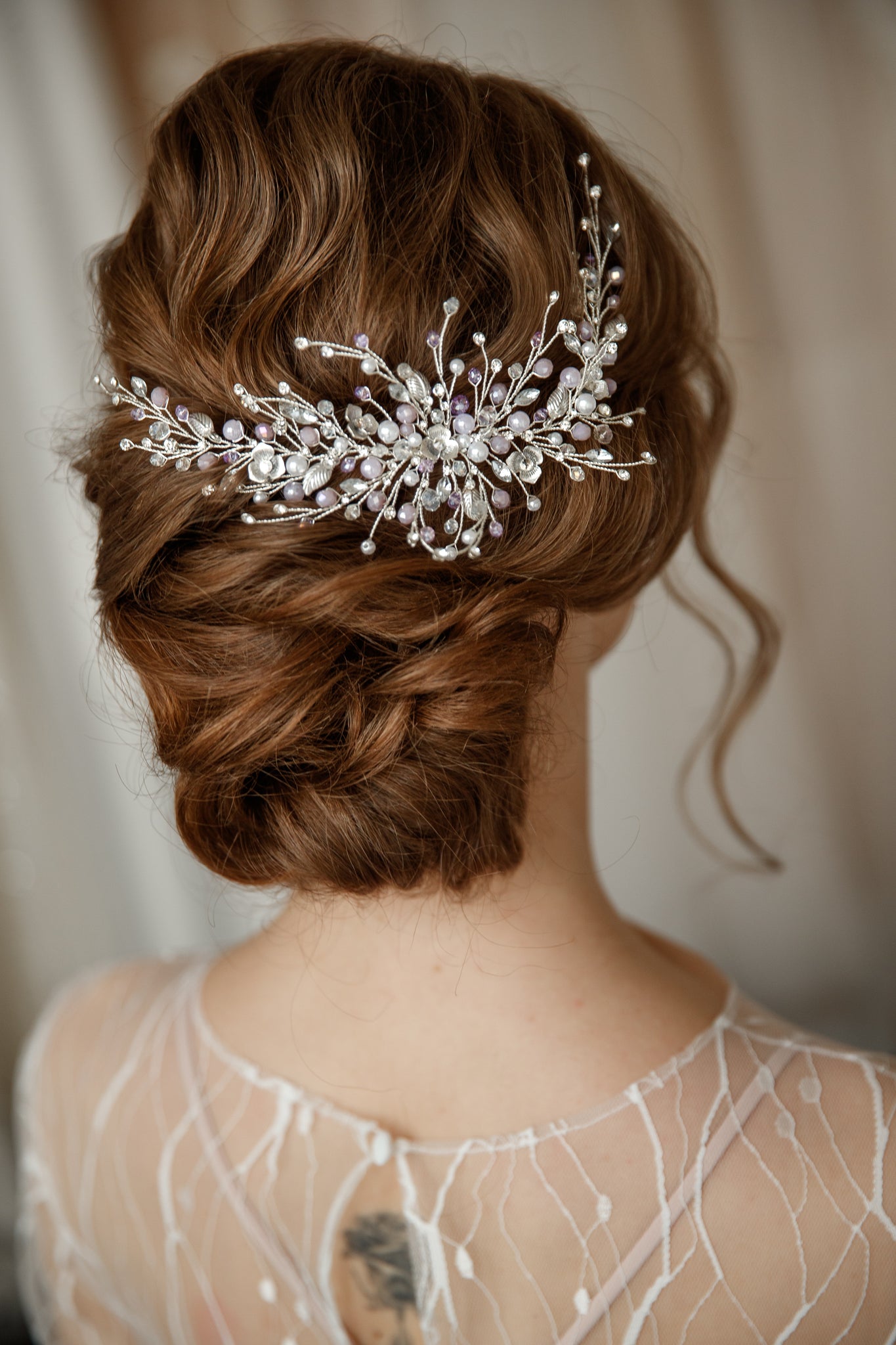 Light pink crystal bridal hair vine