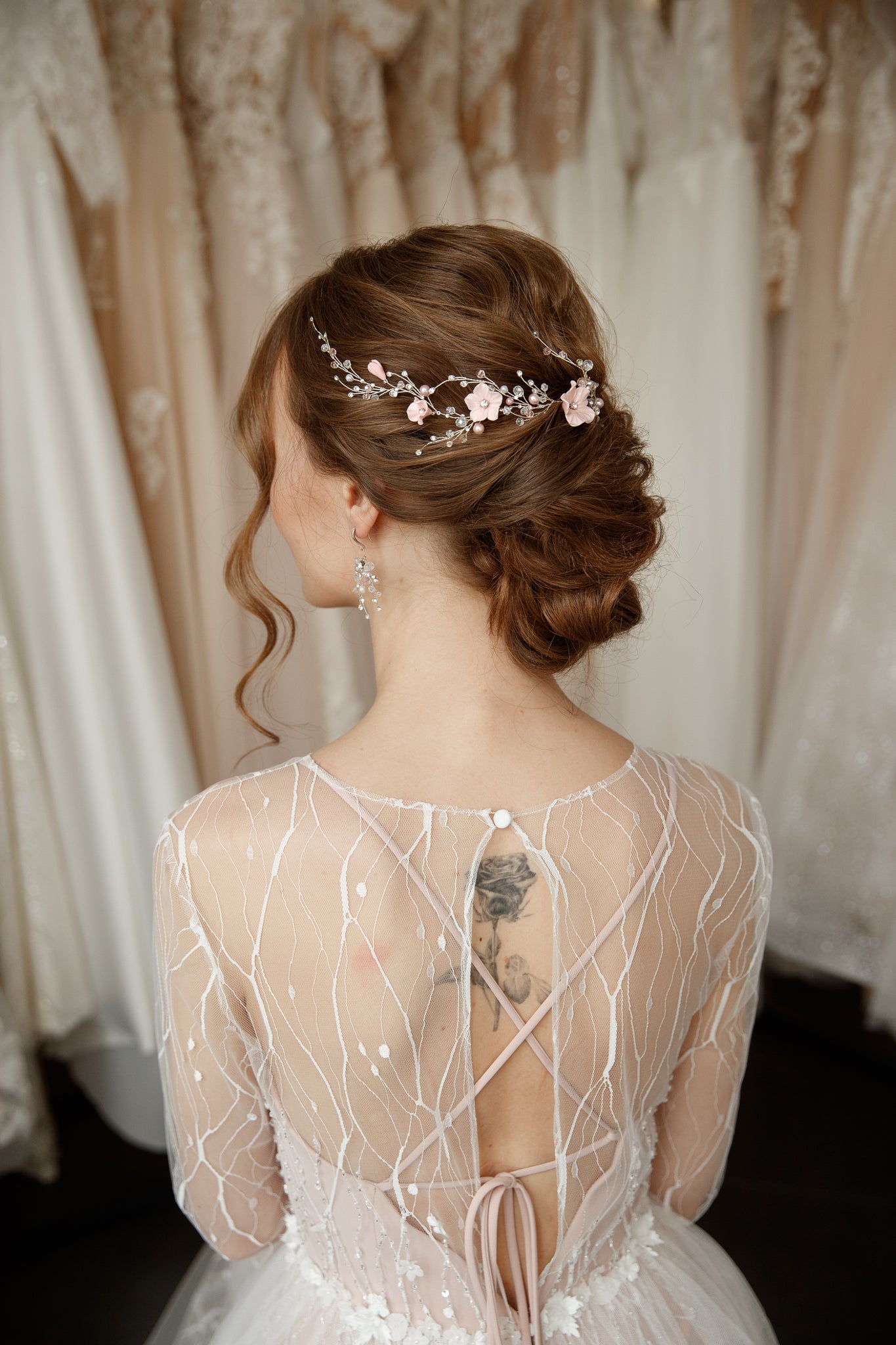 Blush flower bridal hair piece