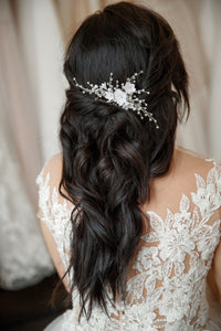 White flower bridal hair comb