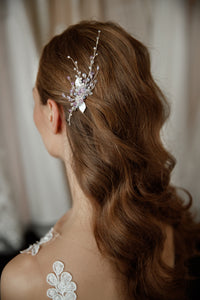 Purple silver bridal hair comb