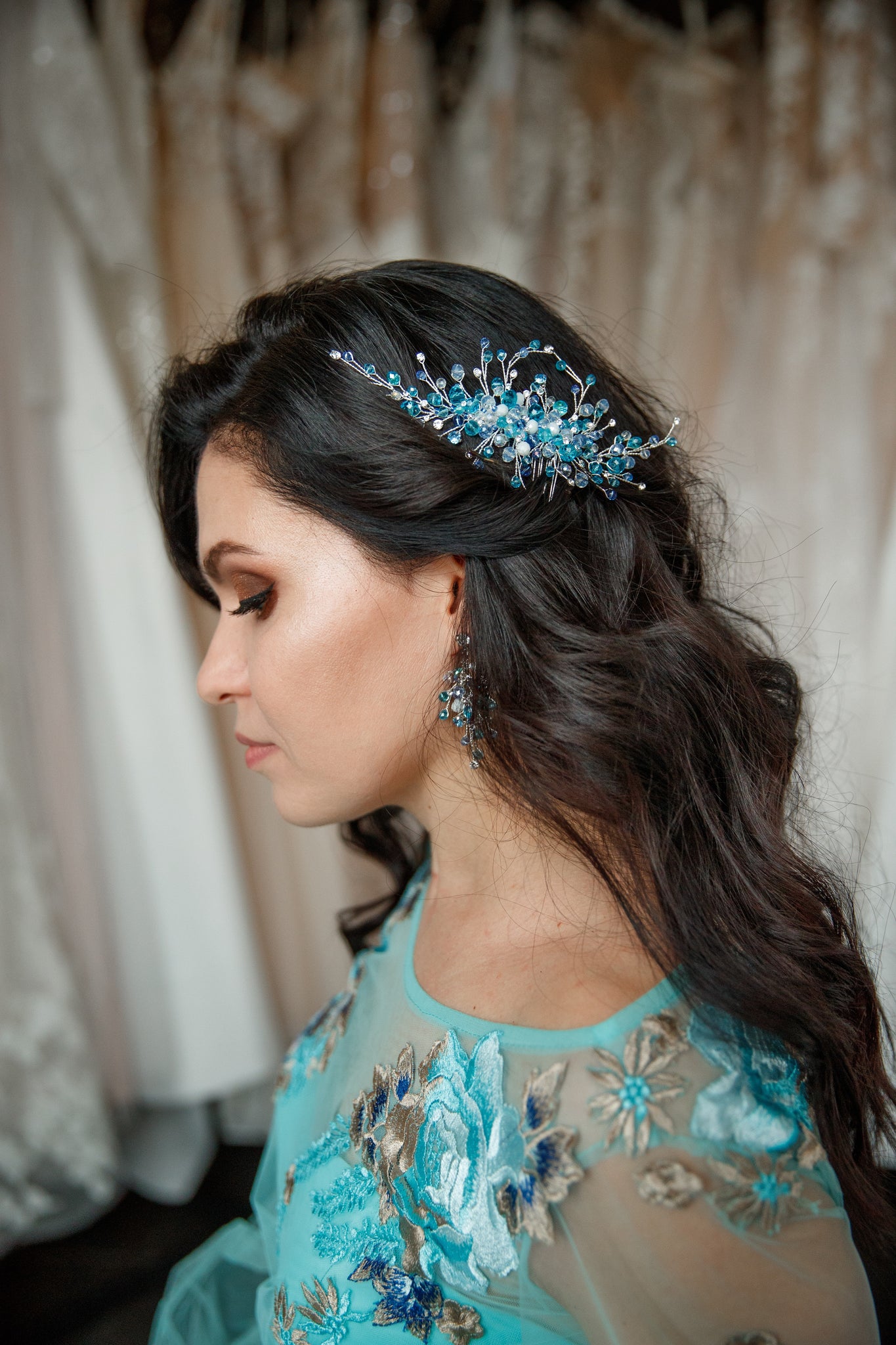 Blue bridal hair comb