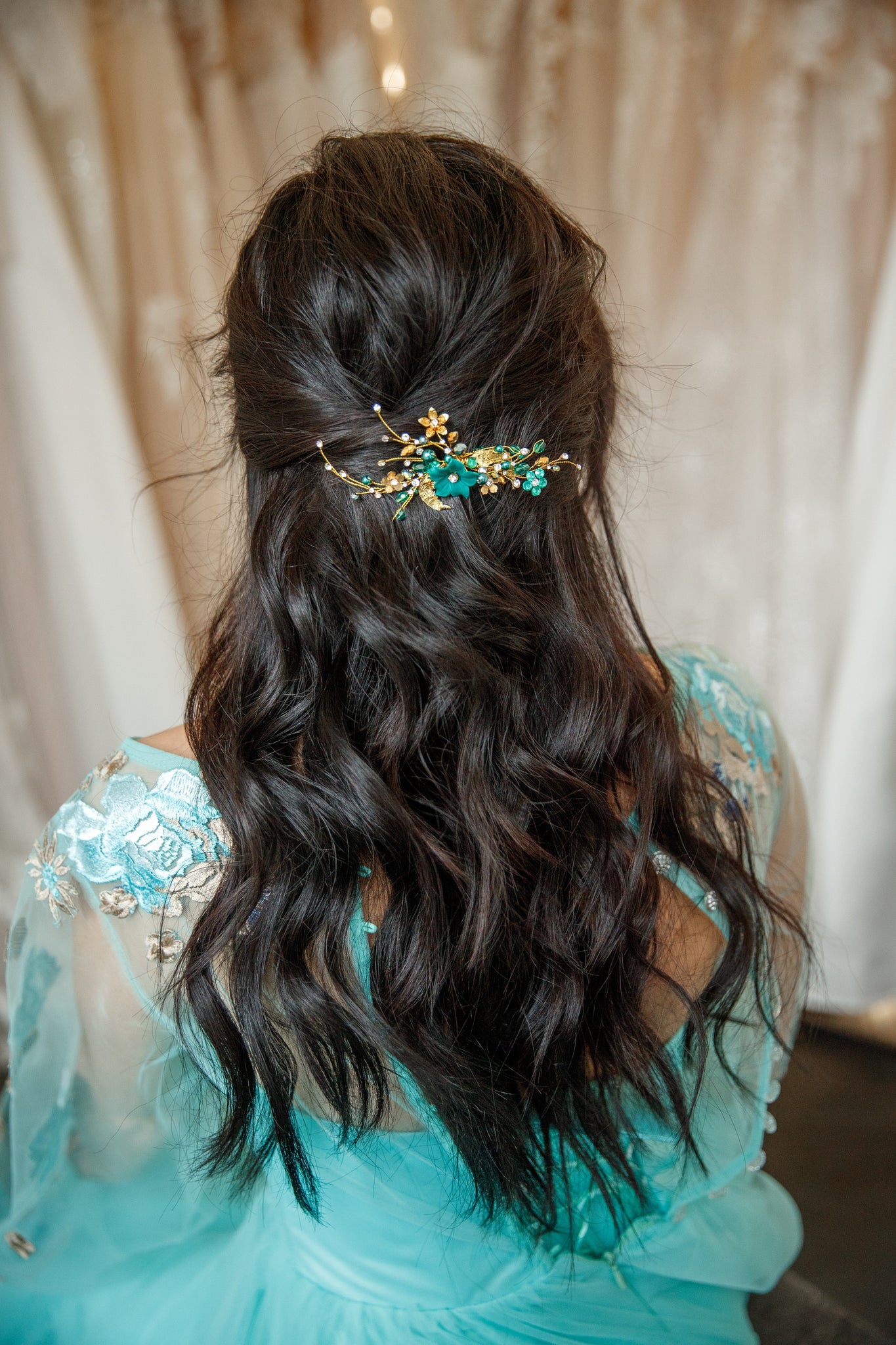 Rose gold turquoise bridal hair pin