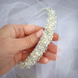 Wide pearl bridal headband