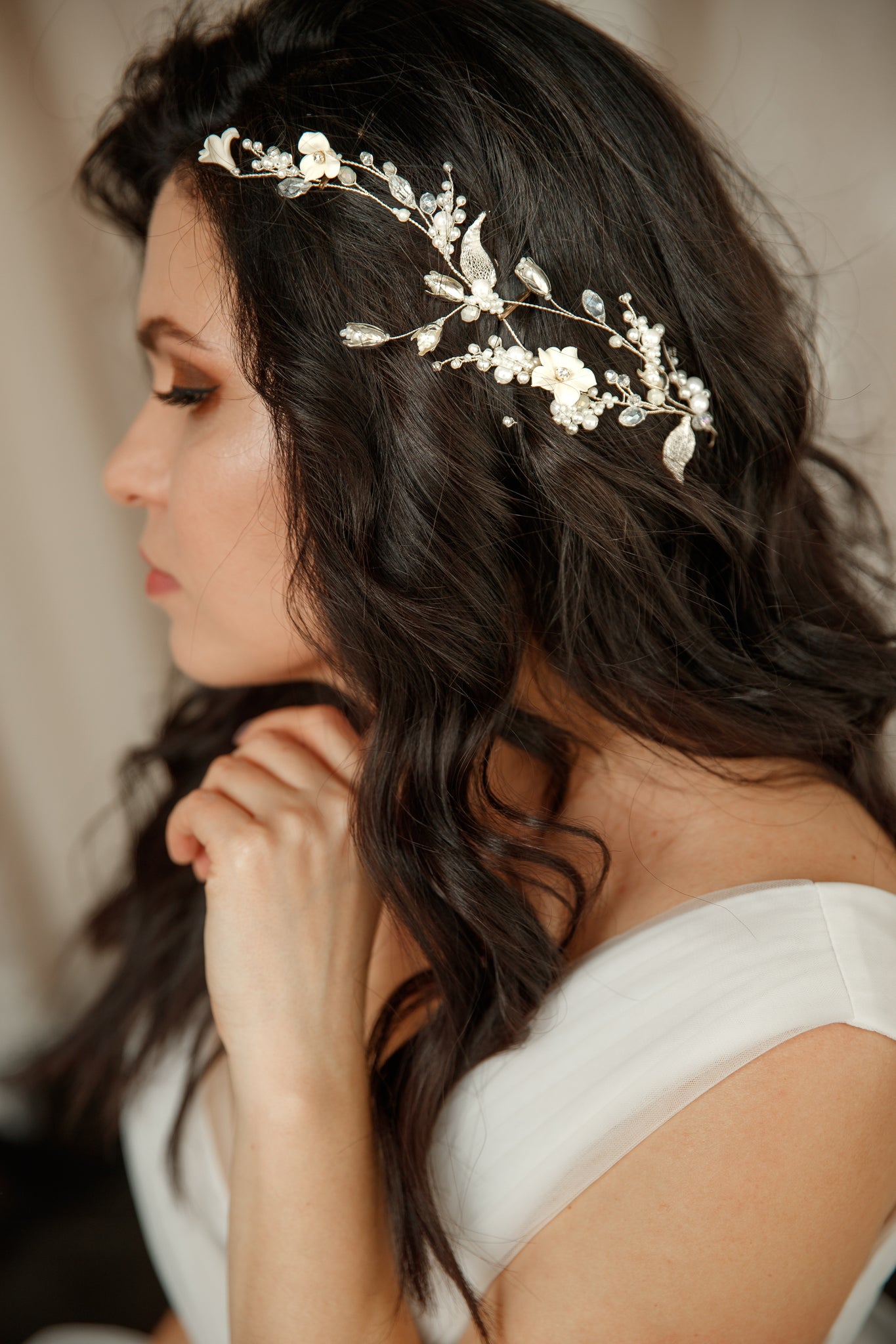 Ivory flower bridal hair vine