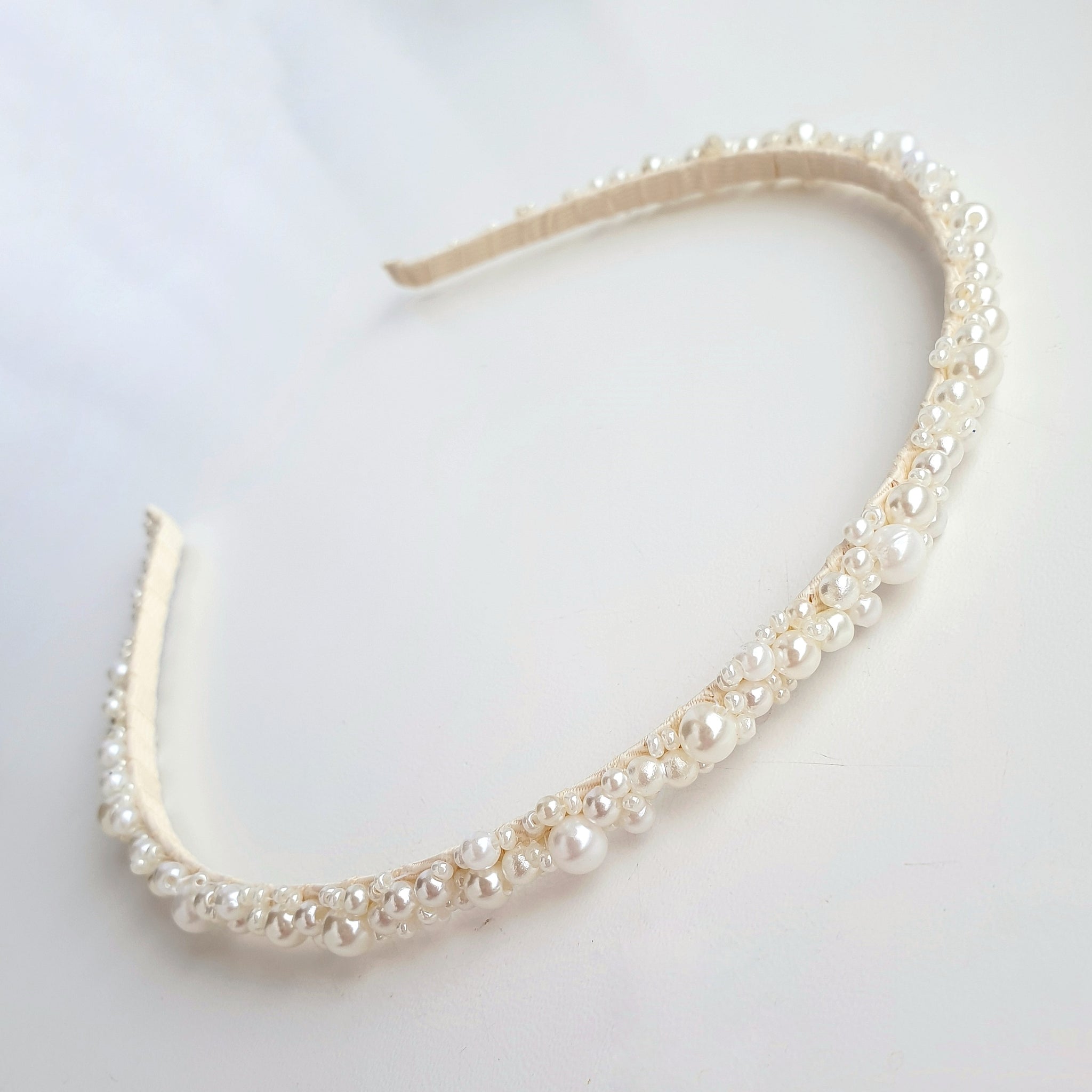 VeroBride Ivory White Pearl Bridal Headband Ivory
