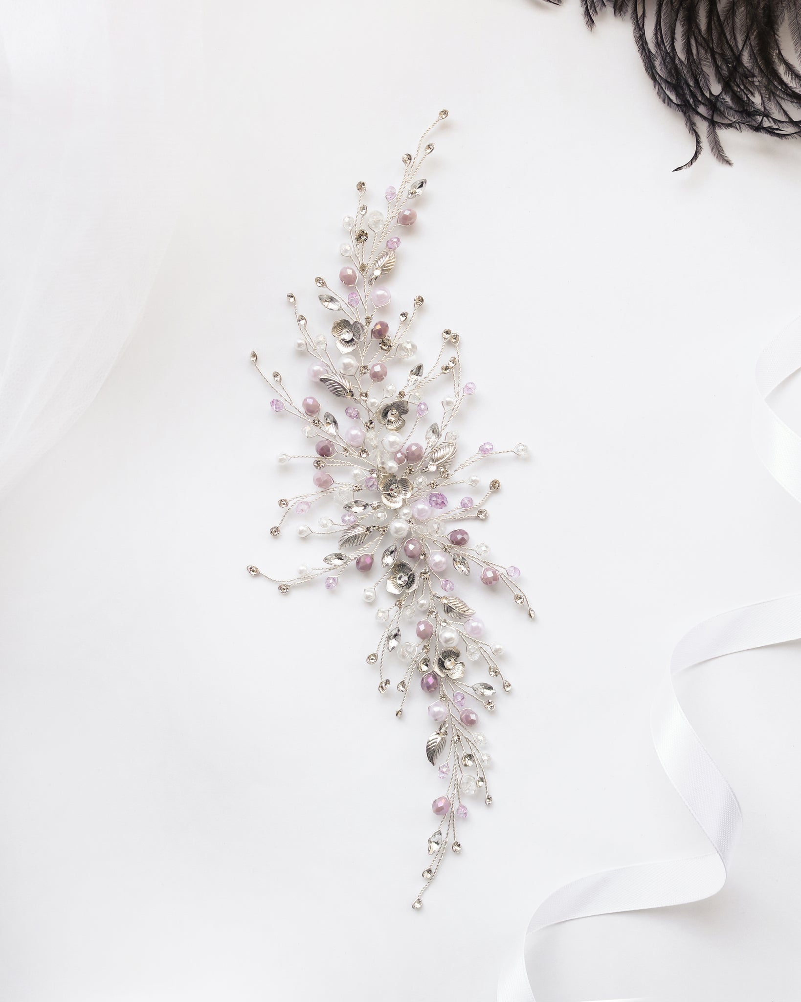 Light pink crystal bridal hair vine