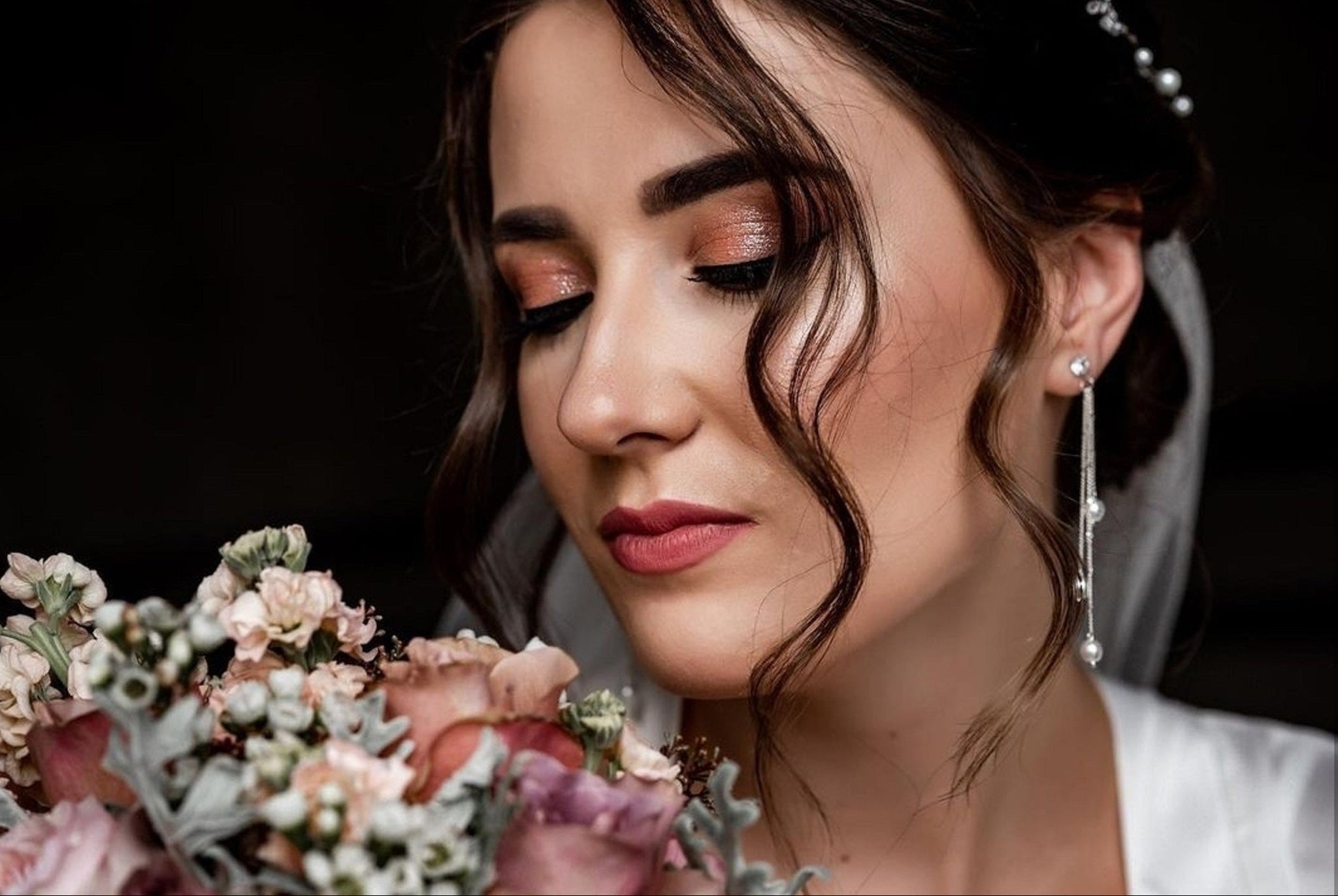 White pearl bridal earrings