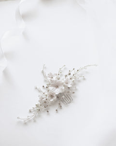 White flower bridal hair comb