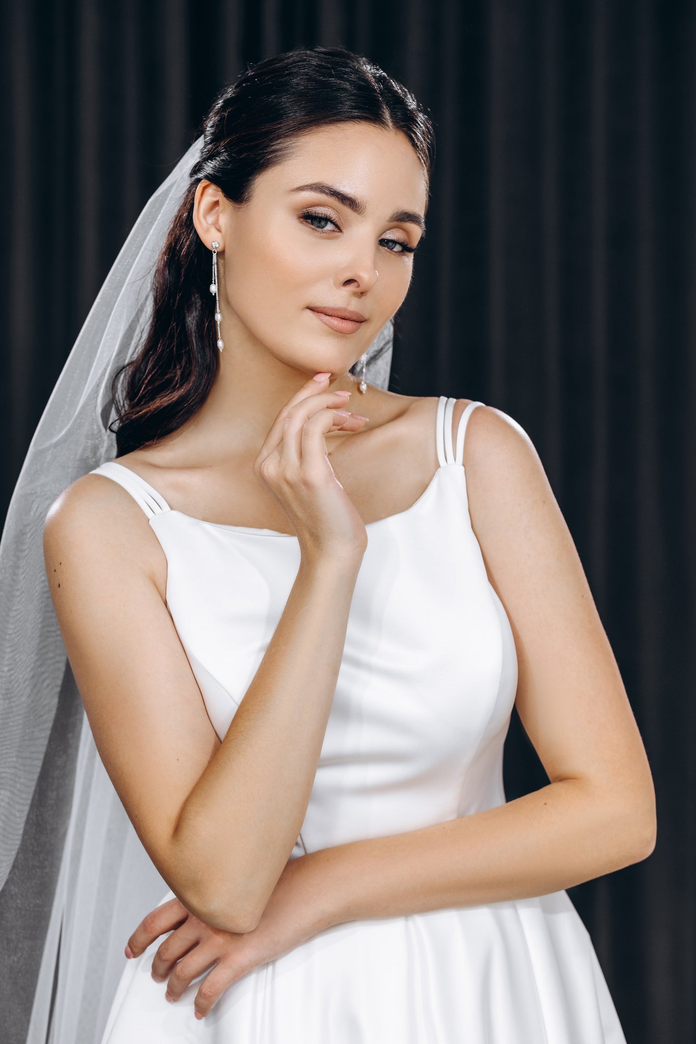 Cascading simple wedding veil