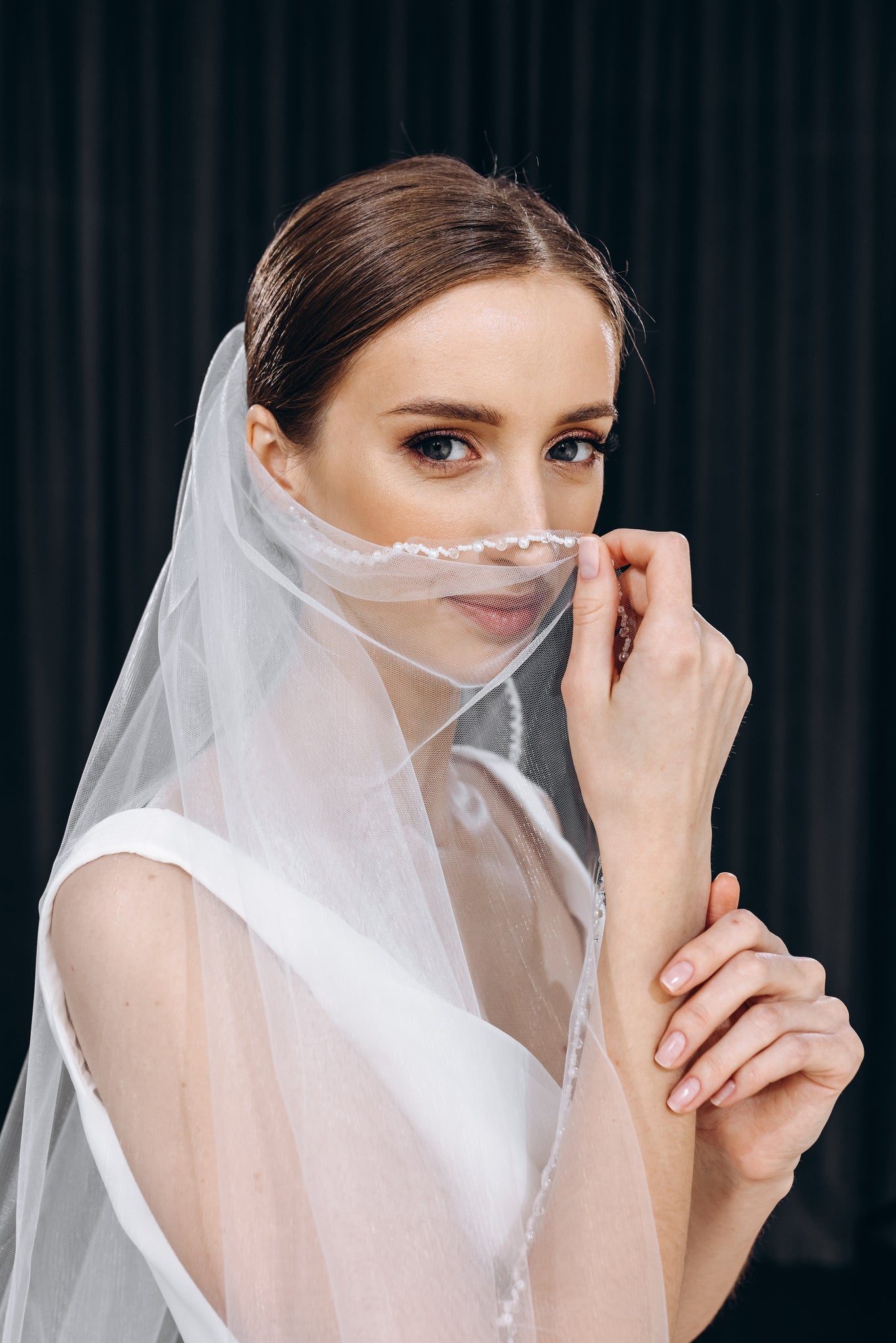 BridesWalking The Pearl Beaded Chloe Blusher Veil