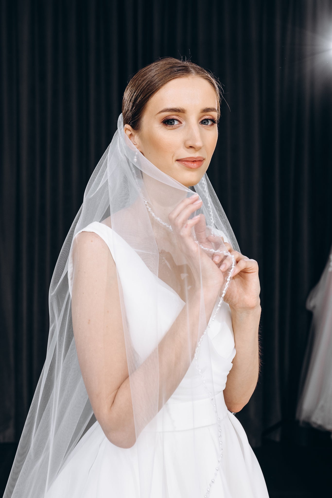 Pearl beaded wedding veil